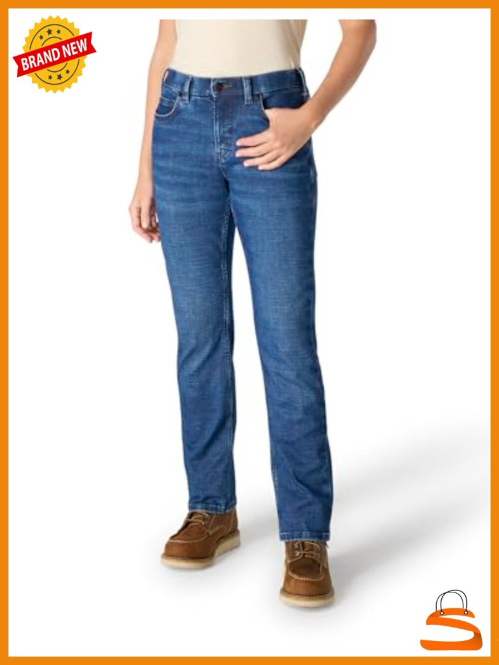 Women's Mid Rise Straight Leg Stretch Denim Jeans with Performance Fit
